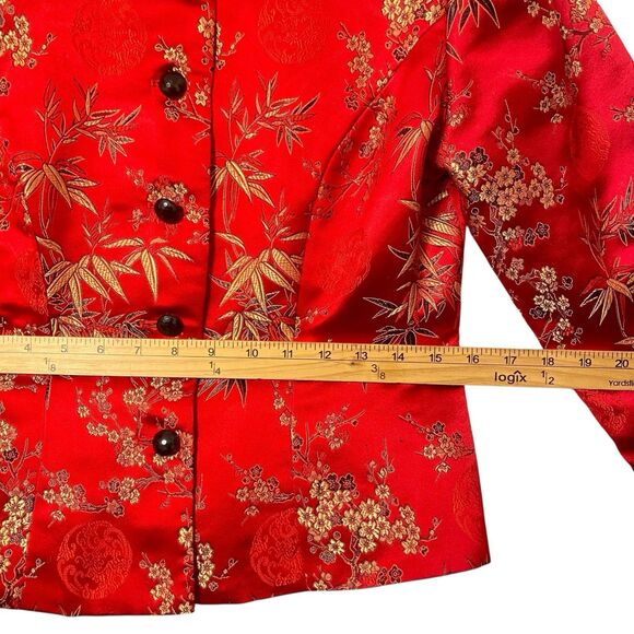 Oriental Silk Red Jacket Women S Button Up Crop Brocade Asian Chinese Dress Barn - Picture 7 of 11
